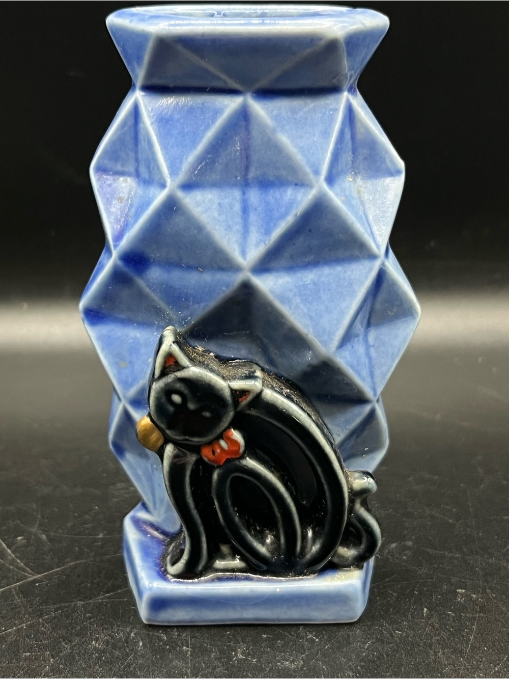 Vintage Ceramic Vase/Pen Holder with Black Cat Accent